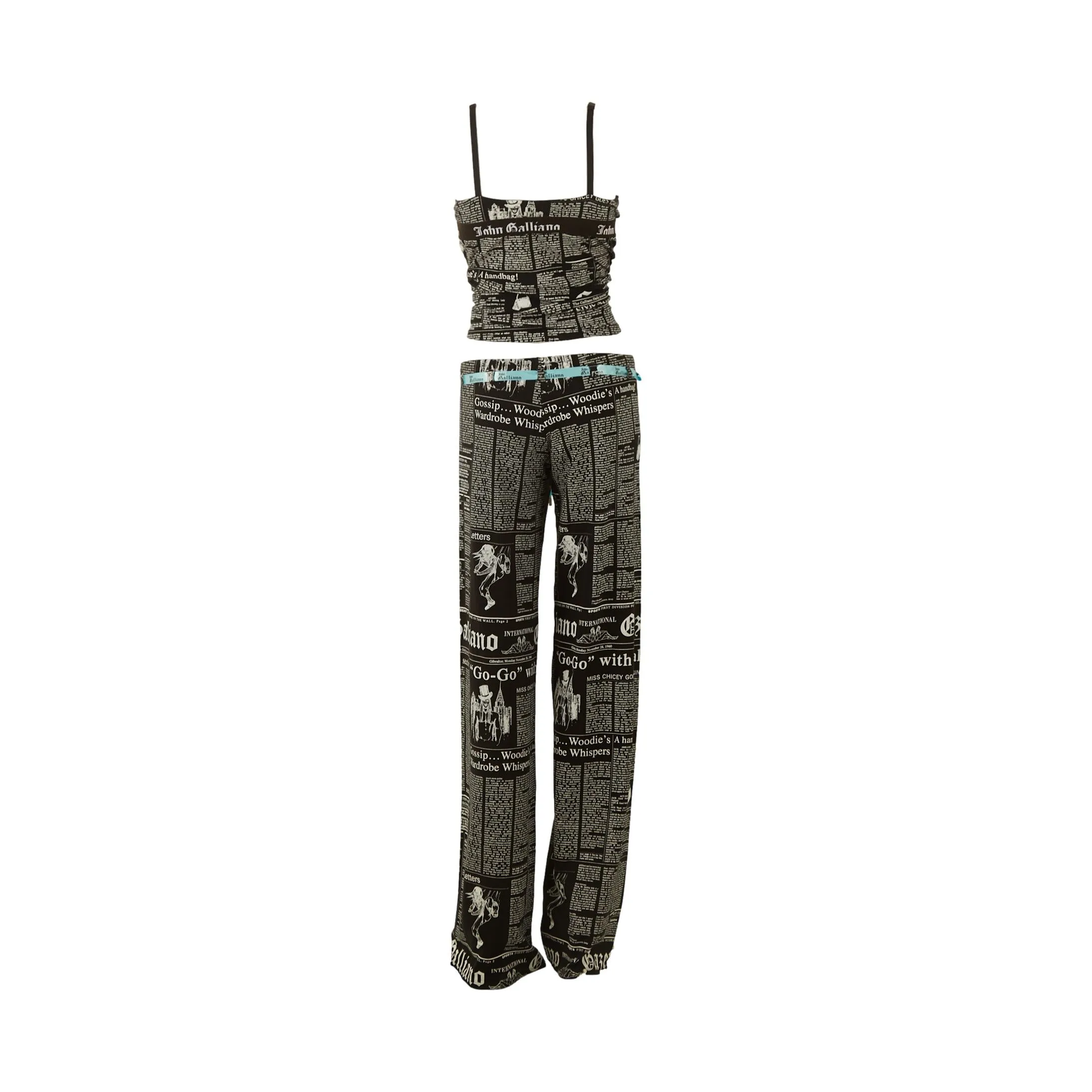 Galliano Black Newsprint Ribbon Pant Set