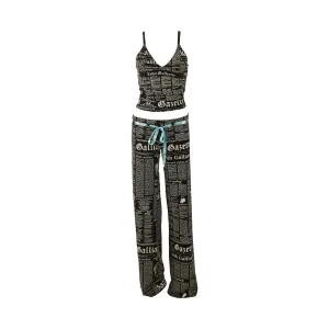 Galliano Black Newsprint Ribbon Pant Set