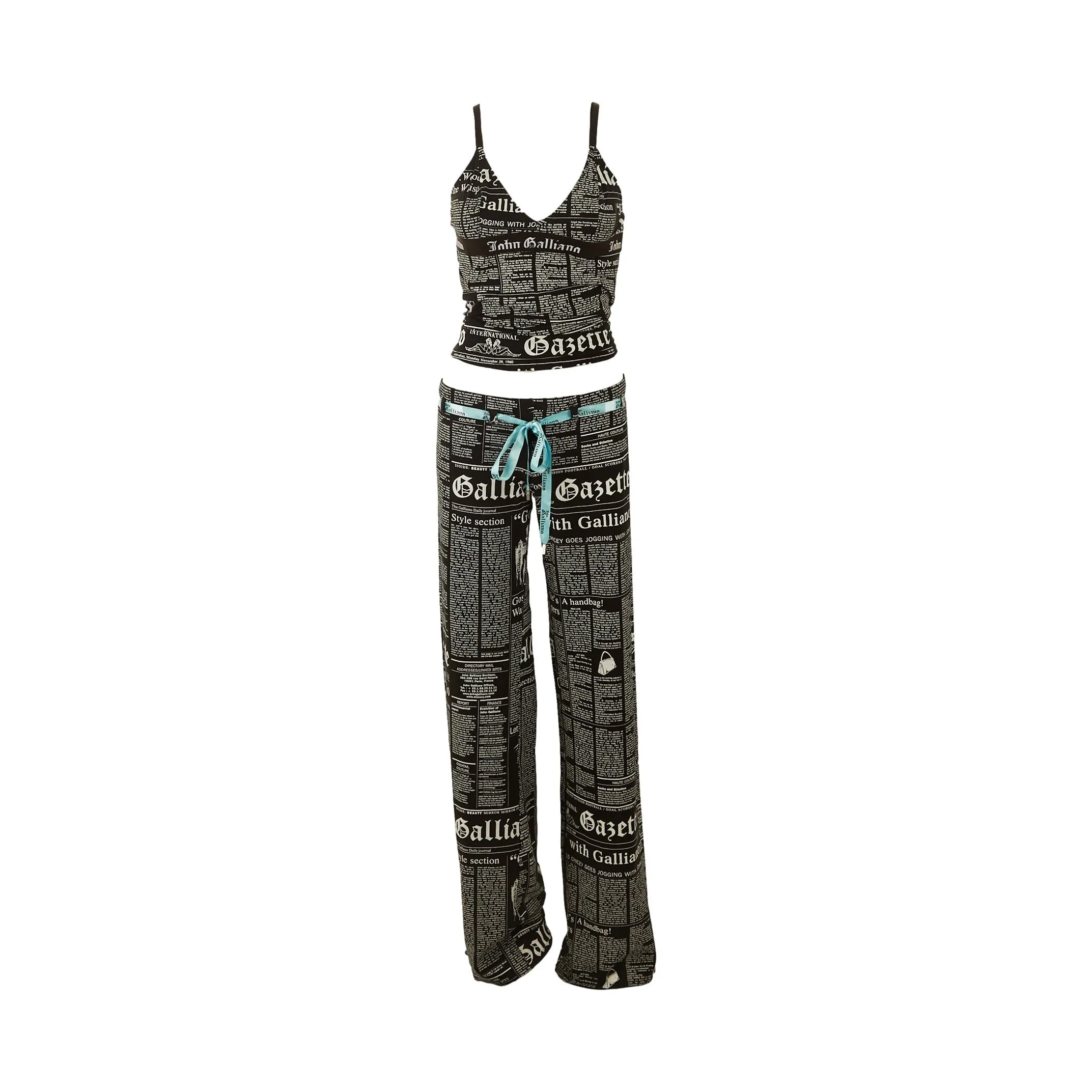 Galliano Black Newsprint Ribbon Pant Set