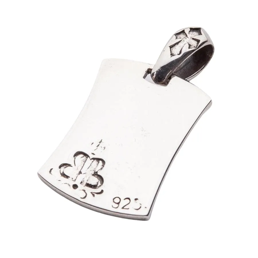 Garnet Fleur De Lis Sterling Silver Men's Dog Tag Pendant