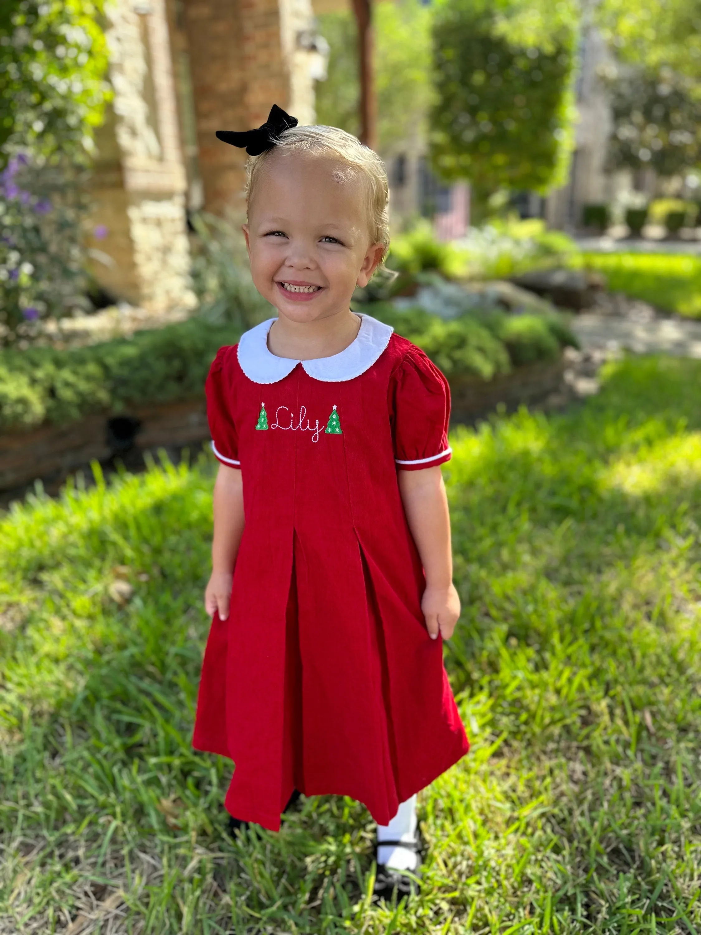 Girls monogrammed Christmas dress, Red Corduroy Collared Christmas dress, Monogrammed Corduroy Christmas dress with name and design