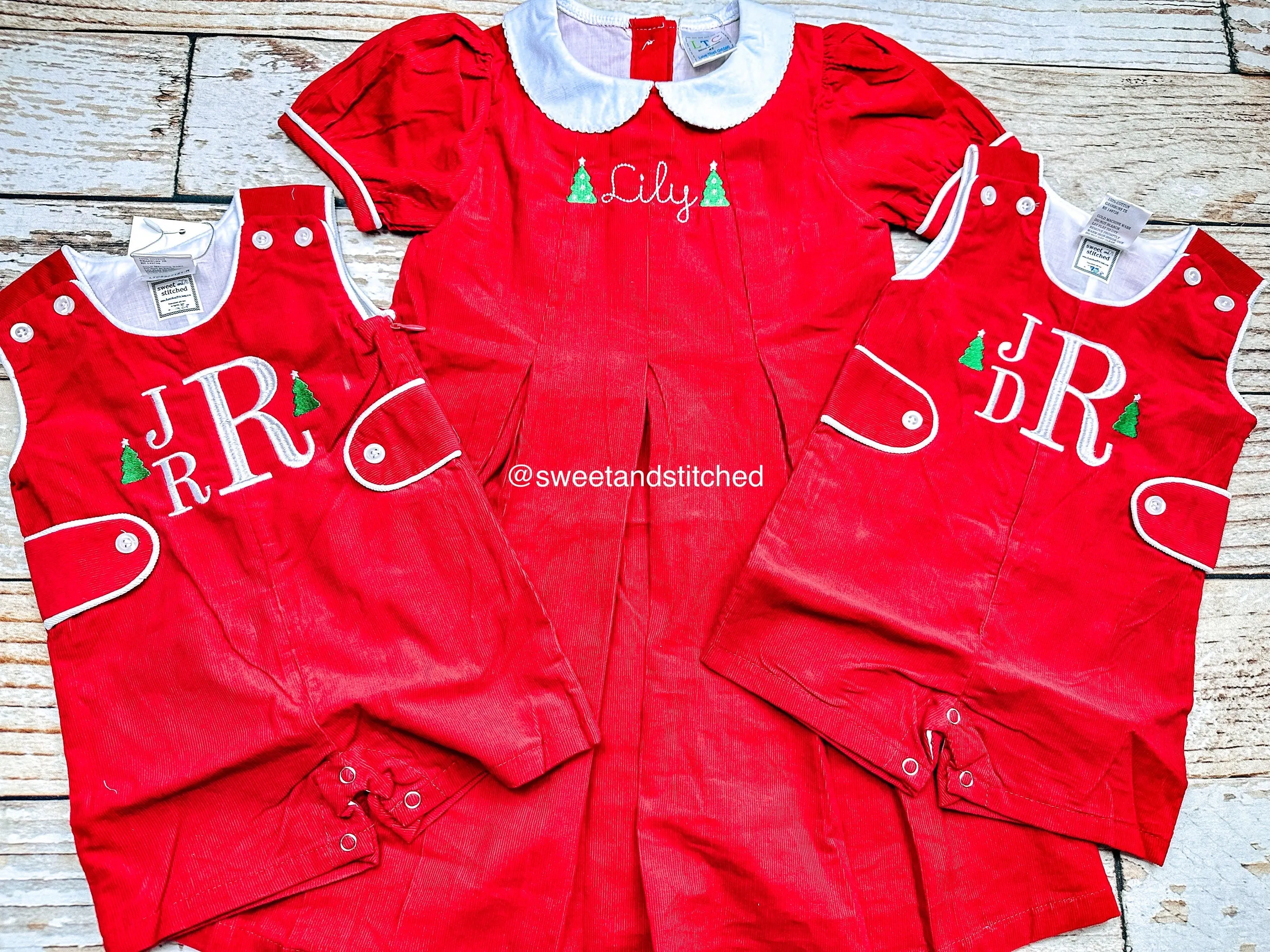 Girls monogrammed Christmas dress, Red Corduroy Collared Christmas dress, Monogrammed Corduroy Christmas dress with name and design
