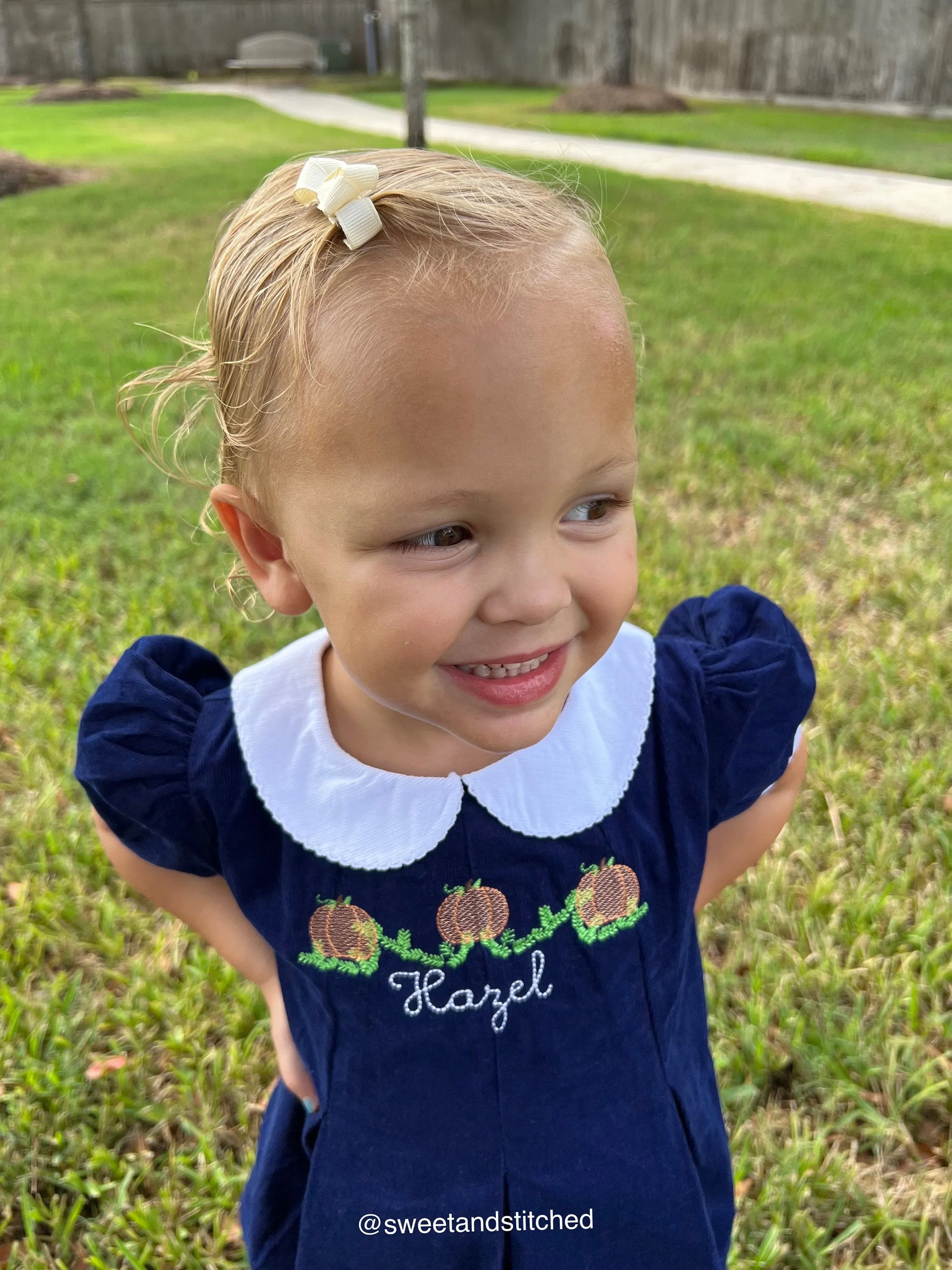 Girls monogrammed Pumpkin thanksgiving dress, Navy Corduroy Collared Fall dress, Corduroy Thanksgiving dress, pumpkin dress, turkey dress