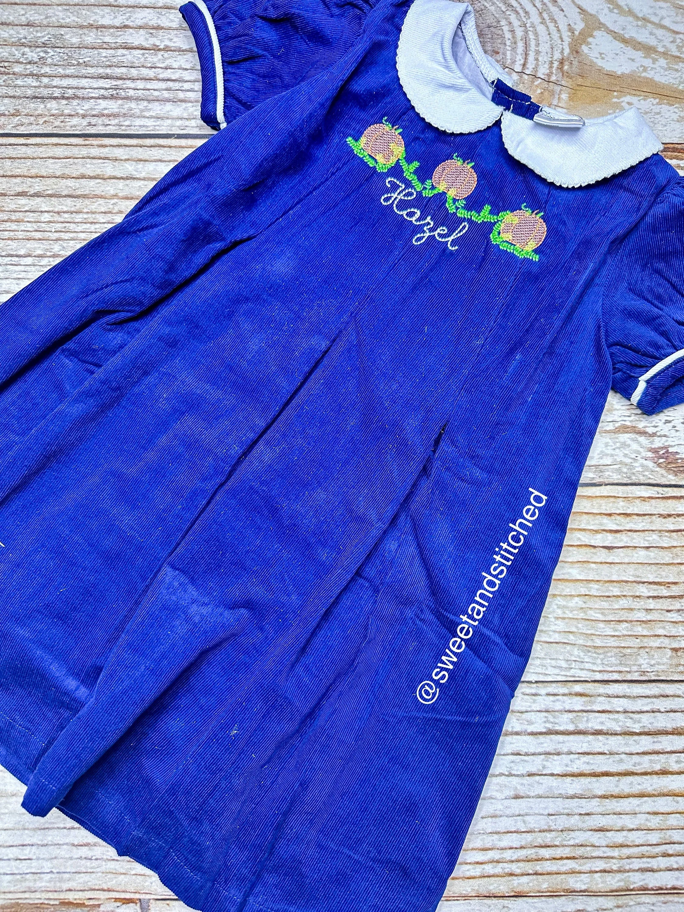 Girls monogrammed Pumpkin thanksgiving dress, Navy Corduroy Collared Fall dress, Corduroy Thanksgiving dress, pumpkin dress, turkey dress