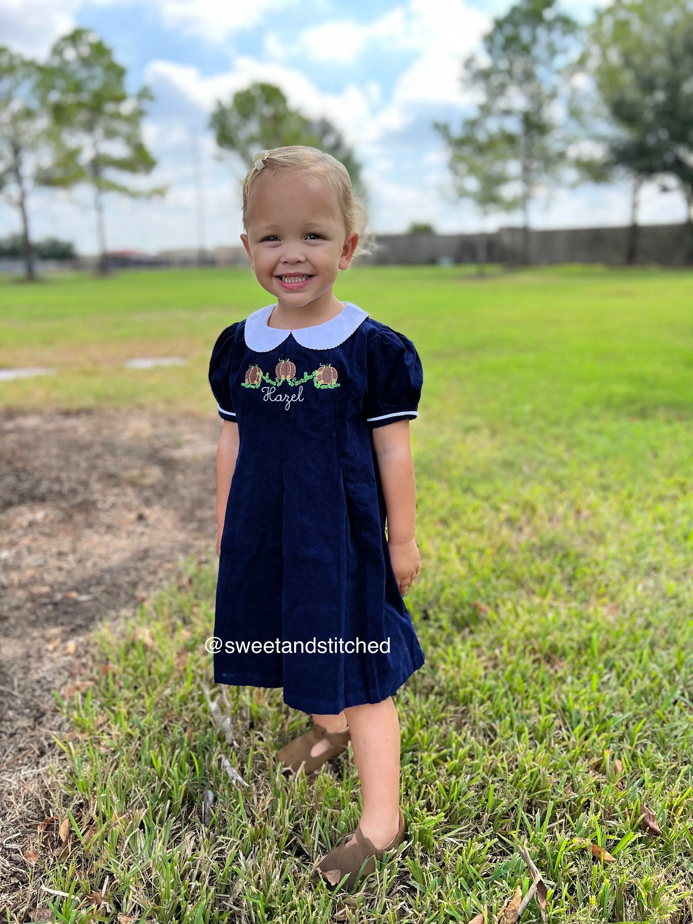 Girls monogrammed Pumpkin thanksgiving dress, Navy Corduroy Collared Fall dress, Corduroy Thanksgiving dress, pumpkin dress, turkey dress