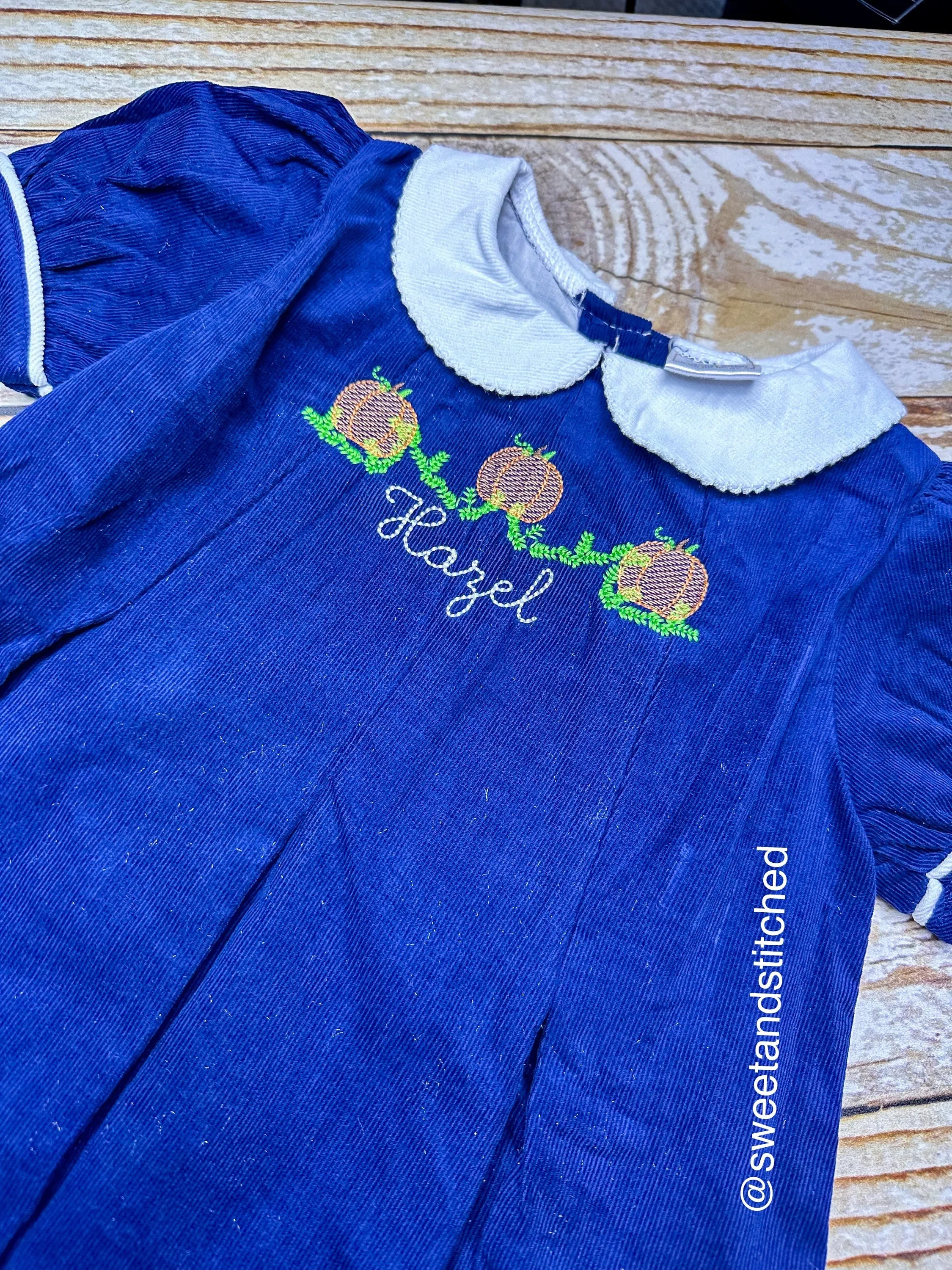 Girls monogrammed Pumpkin thanksgiving dress, Navy Corduroy Collared Fall dress, Corduroy Thanksgiving dress, pumpkin dress, turkey dress