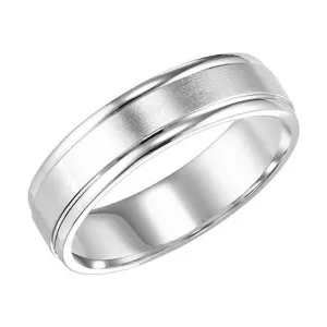 Goldman 6MM Men's Flat Comforfit Wedding Band with Satin Finish Center and Polished Edge in 14K White Gold