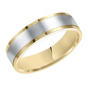 Goldman Men's 6MM Wedding Band Flat 14K Yellow Gold with Brushed 14K White Gold Center