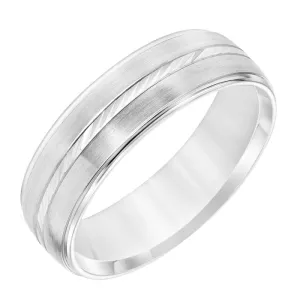 Goldman Men's 6MM Wedding Band with Brushed Finish and Swiss Cut Center in 14K White Gold