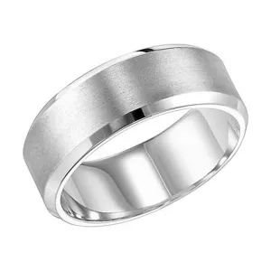 Goldman Men's 8MM Flat Satin and Polish Wedding Band in 14K White Gold