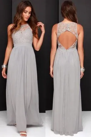 Gray Chiffon Halter Floor Length Long Bridesmaid Dresses, Wedding Party Dresses, MB155