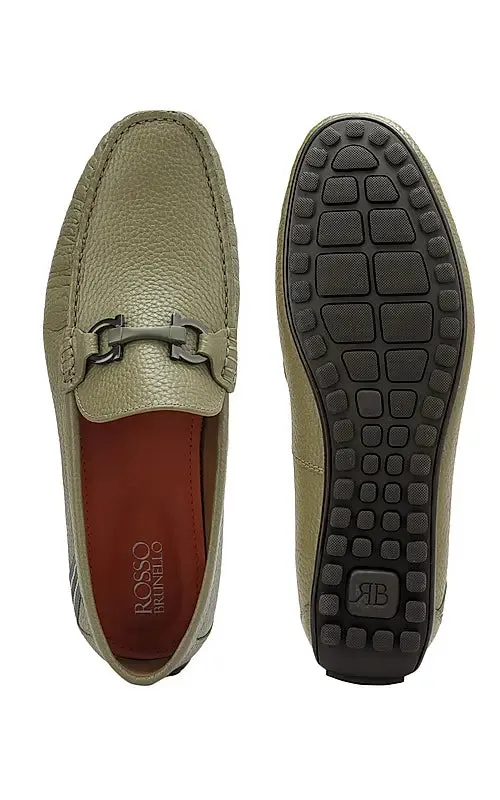 Green Moccasins With Metal Buckle