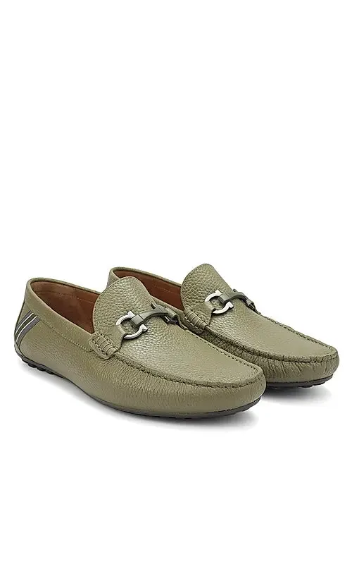 Green Moccasins With Metal Buckle
