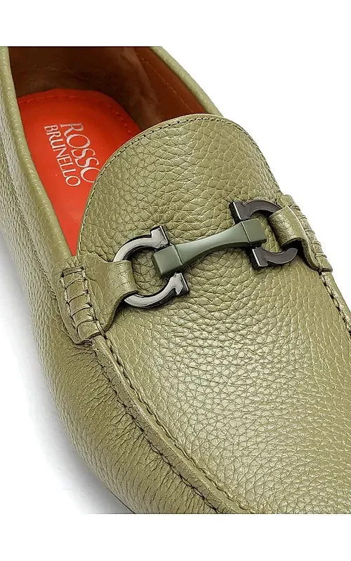 Green Moccasins With Metal Buckle