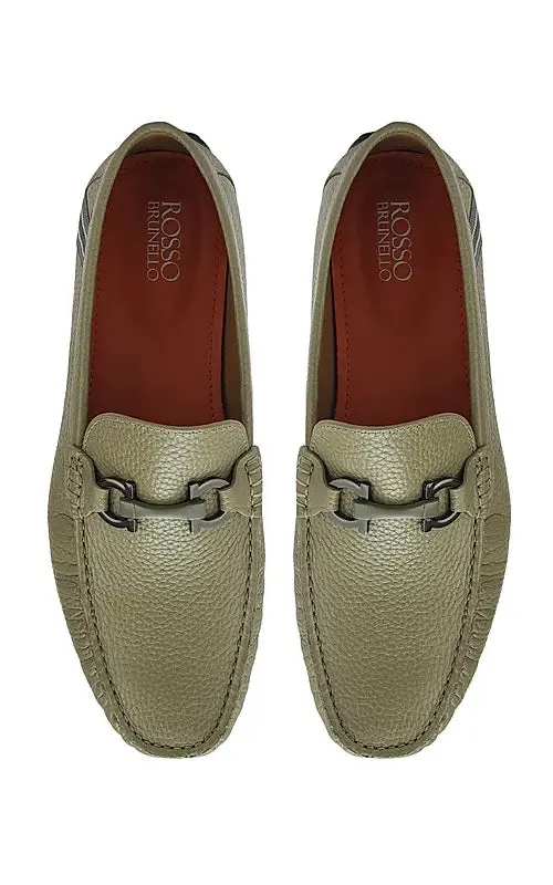 Green Moccasins With Metal Buckle