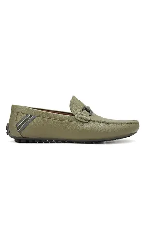 Green Moccasins With Metal Buckle