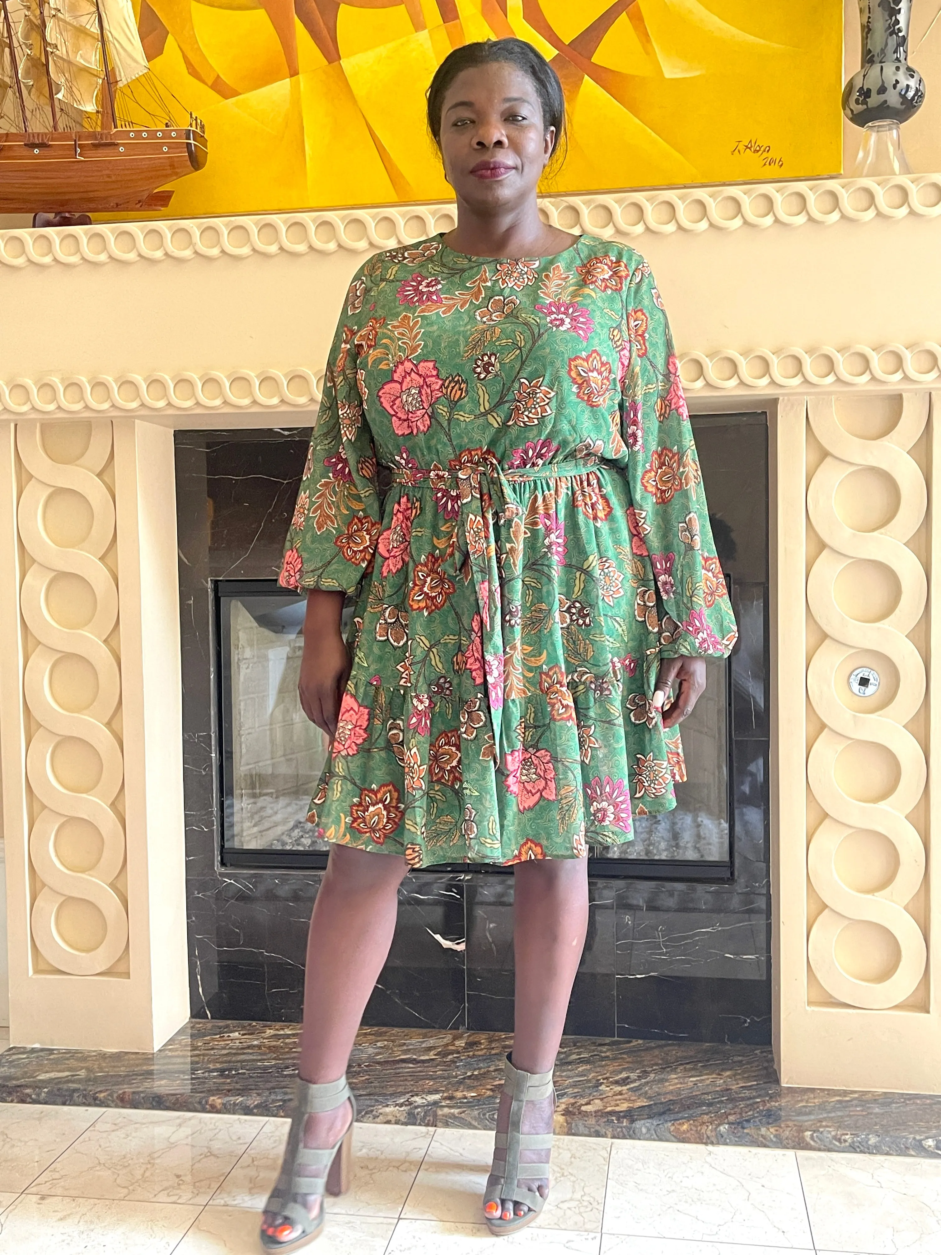Green Woven Mini Dress