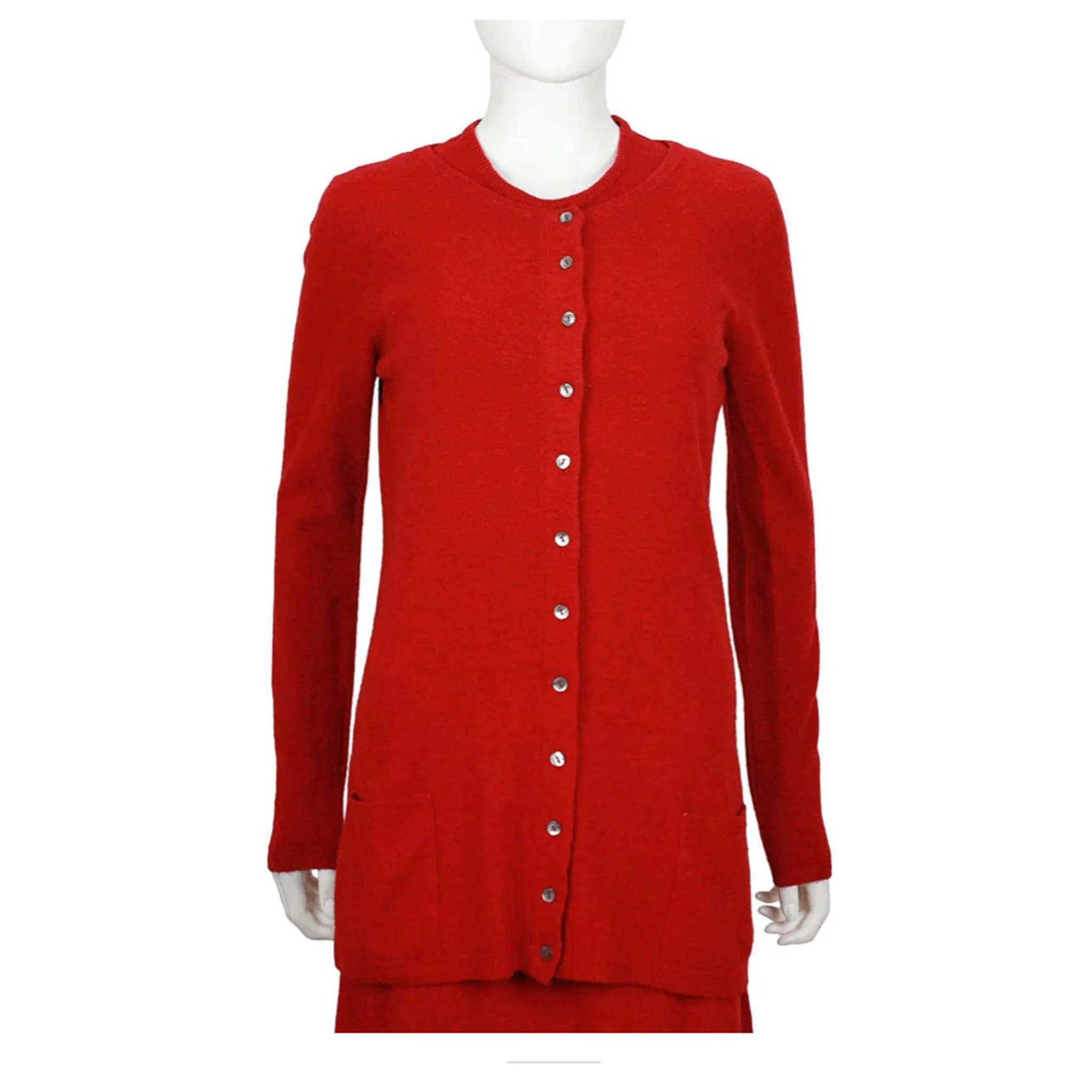 HALSTON INTERNATIONAL 1970s Red Cashmere Long Tank Dress and Cardigan Set
