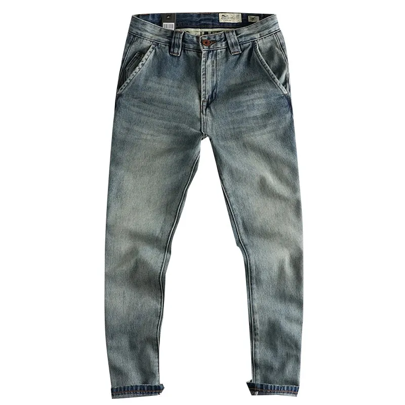 Heavyweight Twill Denim Jeans - Men's Fashion 90% Cotton Washed Old Loose Straight Youth Casual Pants