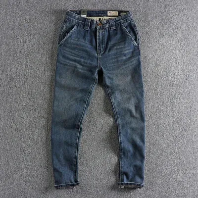 Heavyweight Twill Denim Jeans - Men's Fashion 90% Cotton Washed Old Loose Straight Youth Casual Pants