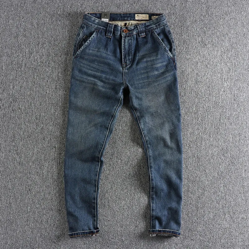 Heavyweight Twill Denim Jeans - Men's Fashion 90% Cotton Washed Old Loose Straight Youth Casual Pants