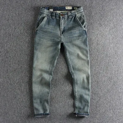 Heavyweight Twill Denim Jeans - Men's Fashion 90% Cotton Washed Old Loose Straight Youth Casual Pants