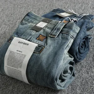 Heavyweight Twill Denim Jeans - Men's Fashion 90% Cotton Washed Old Loose Straight Youth Casual Pants