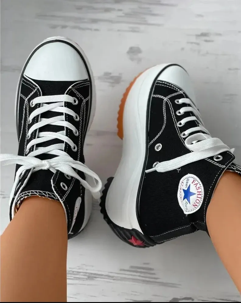 High-top Canvas Platform Sneakers