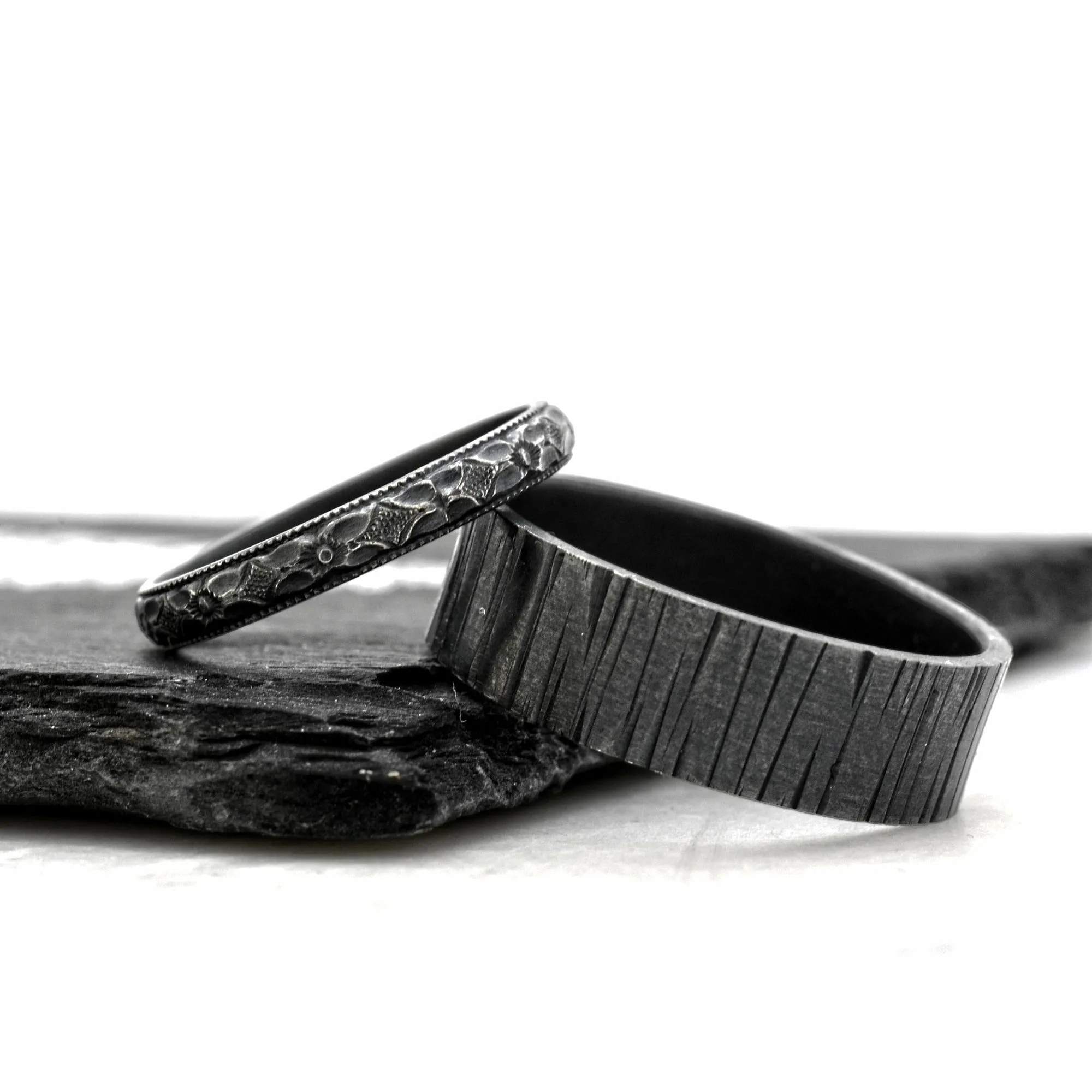 His and Hers Black Wedding Bands