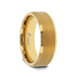HONOR Gold-Plated Tungsten Beveled Polished Edges Flat Ring with Brushed Center