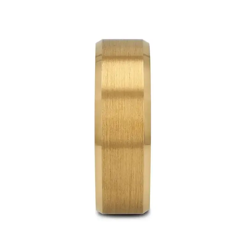 HONOR Gold-Plated Tungsten Beveled Polished Edges Flat Ring with Brushed Center
