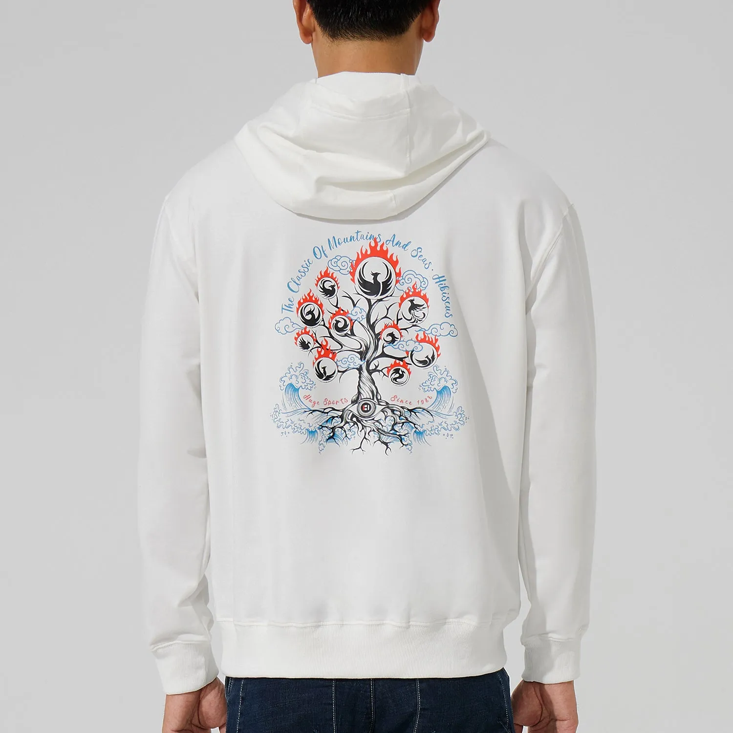 HUGE SPORTS Classic Revival White Hoodie - Mountains & Seas Series
