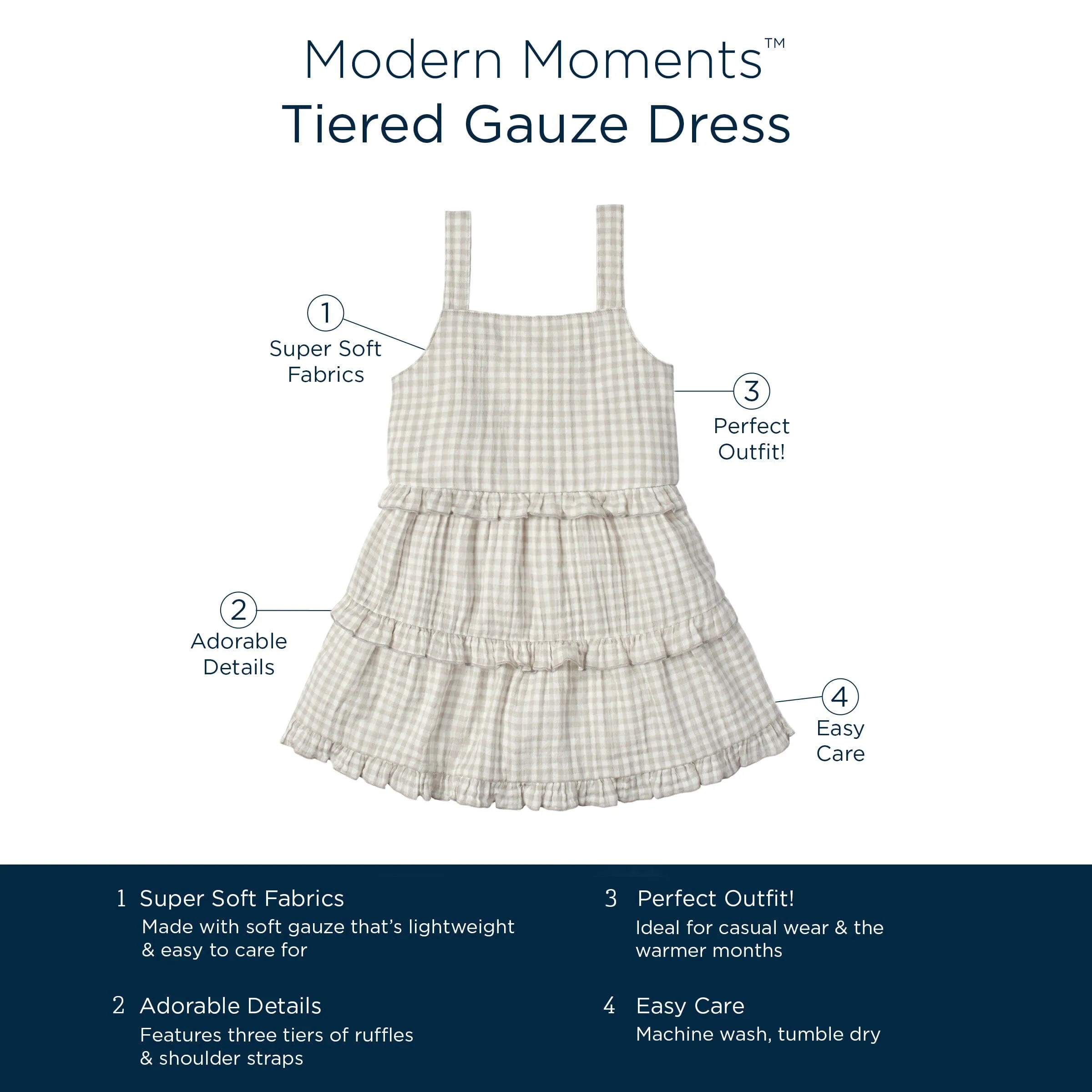 Infant & Toddler Girls Khaki Gingham Tiered Dress