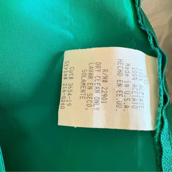Iridescent Taffeta Jade Tea Length Dress with Gathered Sleeves size 10