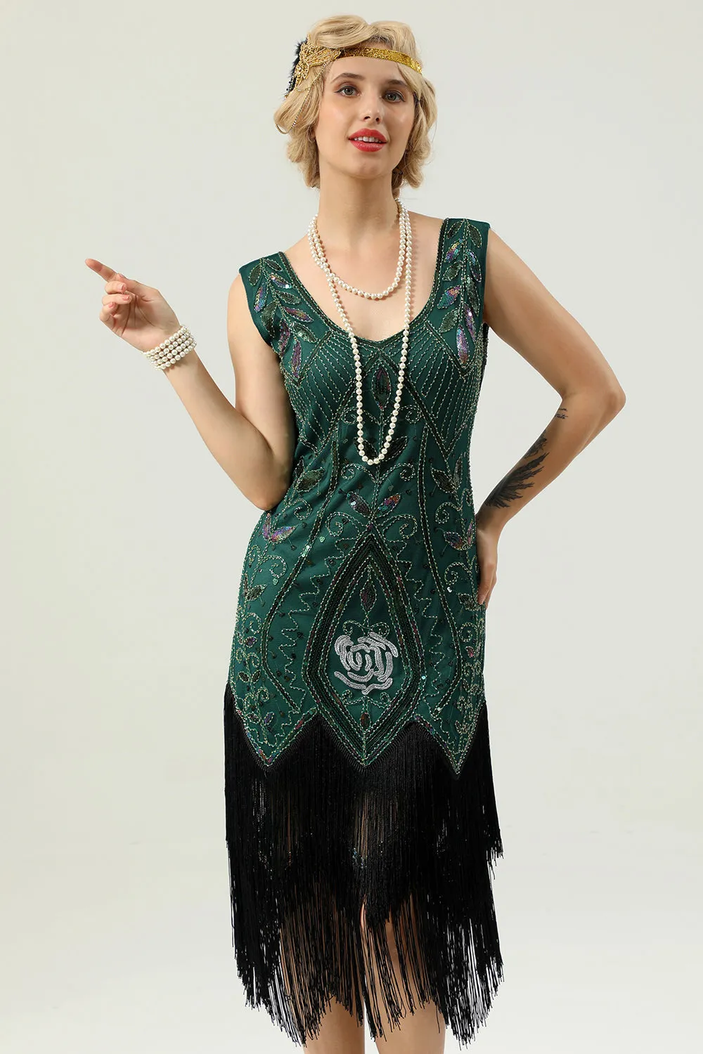 Ivory Sequins Glitter Fringe 1920s Dress