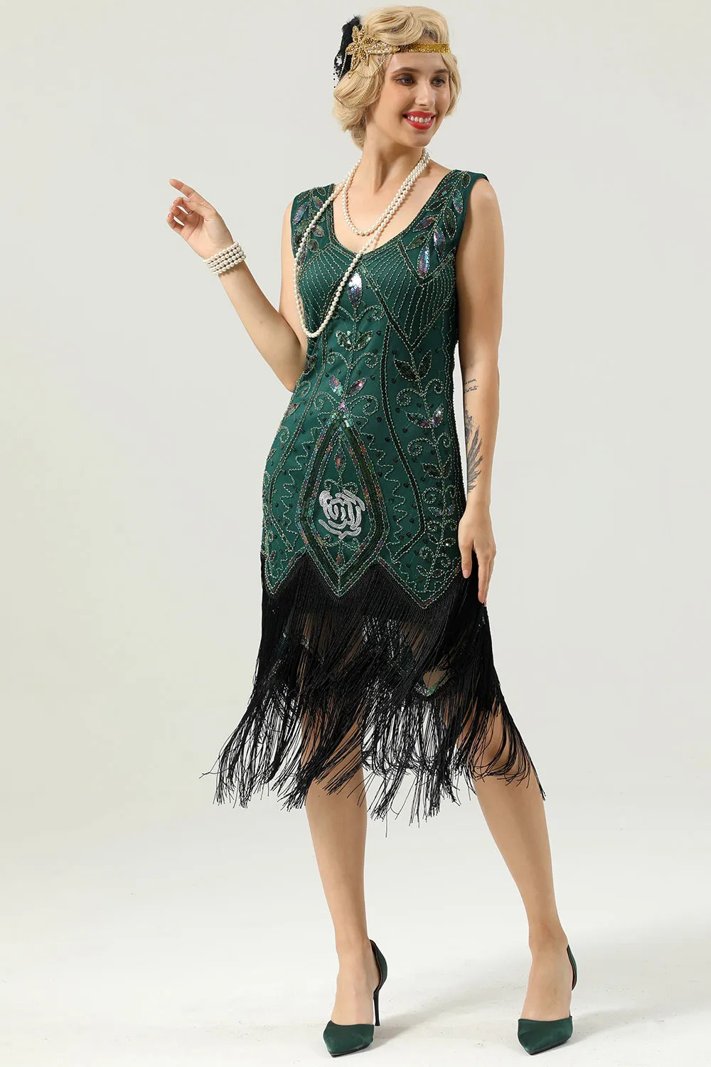 Ivory Sequins Glitter Fringe 1920s Dress