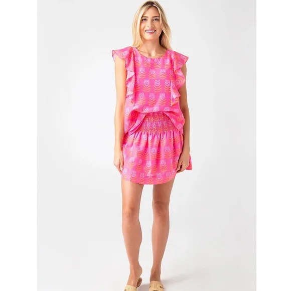 J. Marie Maeve Pink Floral Printed Smocked Waist Skort