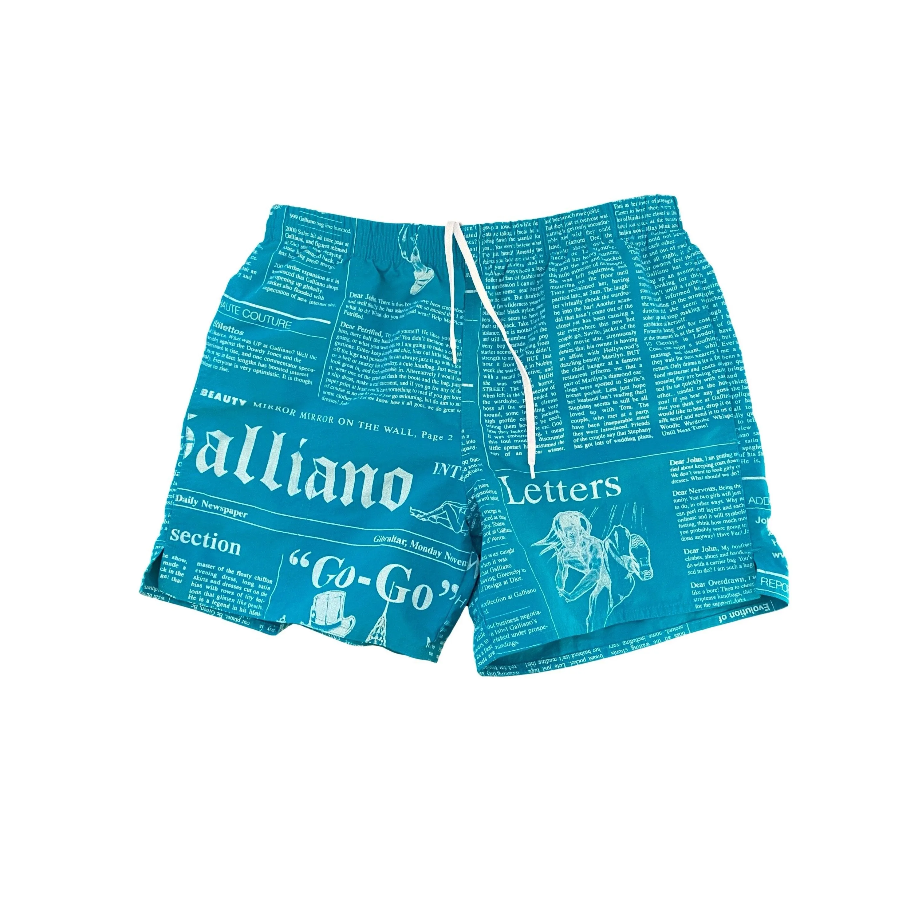 John Galliano Blue Newsprint Men Swim Trunks