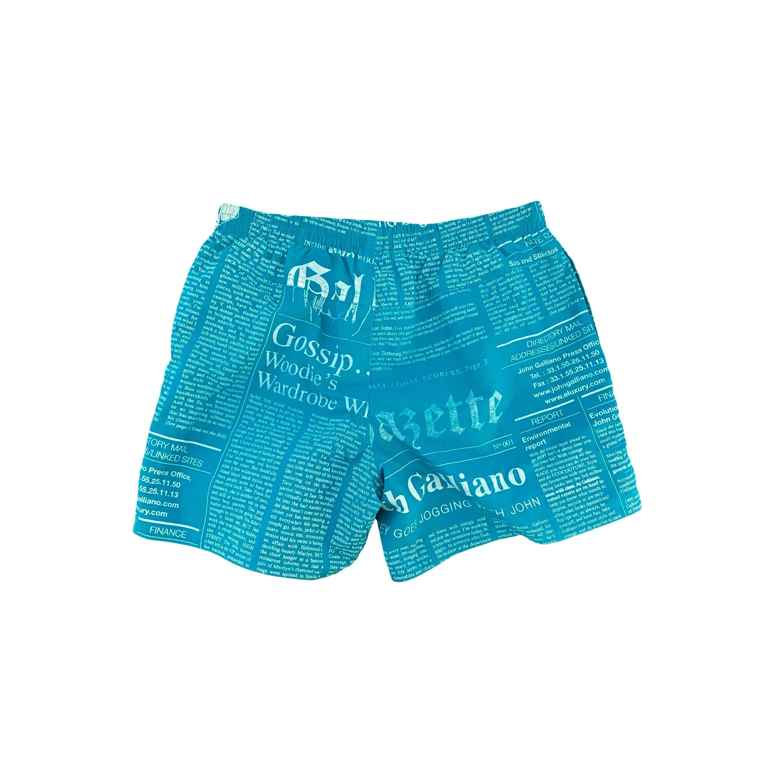 John Galliano Blue Newsprint Men Swim Trunks