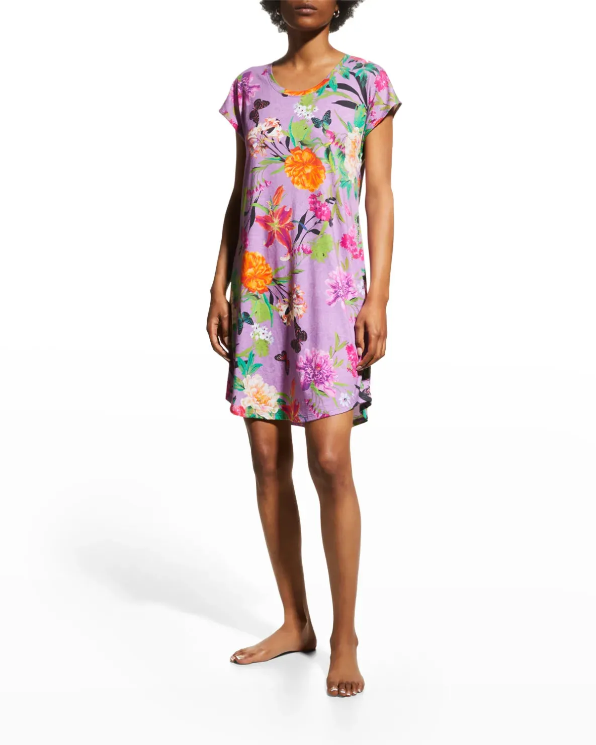 Johnny Was Goza Floral Cap Sleeve Sleep Dress Flower Butterfly Home Pink Large NEW