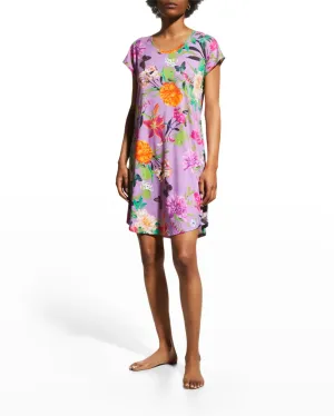 Johnny Was Goza Floral Cap Sleeve Sleep Dress Flower Butterfly Home Pink Large NEW