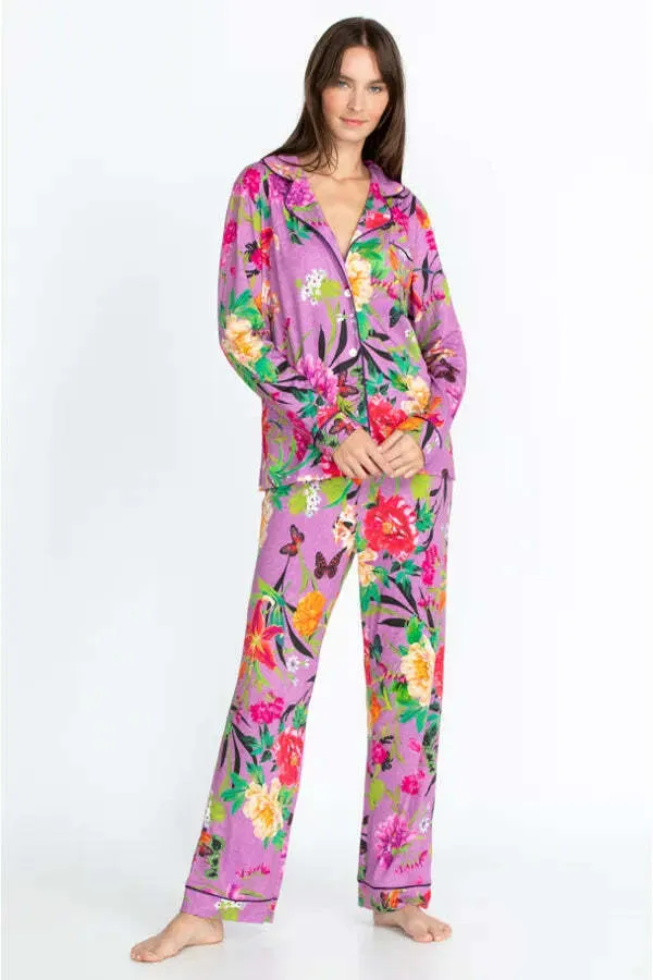 Johnny Was Goza Floral Cap Sleeve Sleep Dress Flower Butterfly Home Pink Large NEW