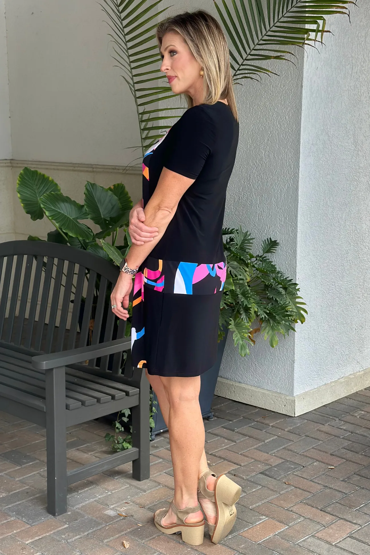 Joseph Ribkoff Silky Knit Abstract Print Trapeze Dress