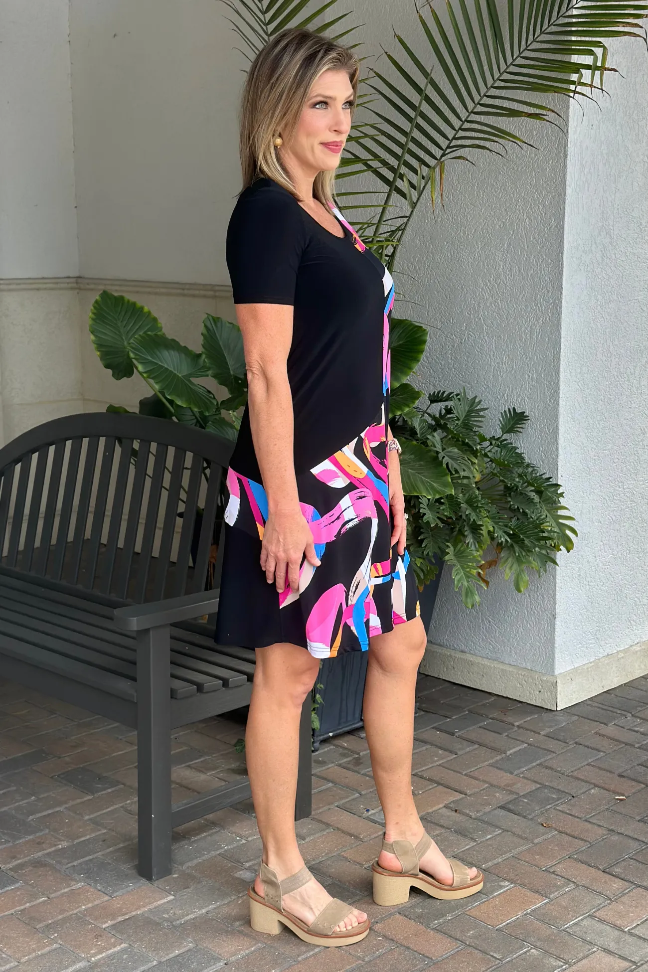 Joseph Ribkoff Silky Knit Abstract Print Trapeze Dress