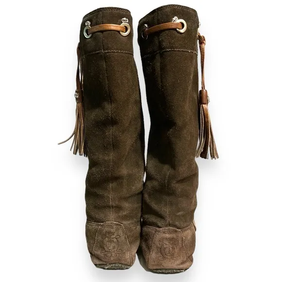 JUICY COUTURE Tall Suede Moccasins Chain &amp; Tassel Detail