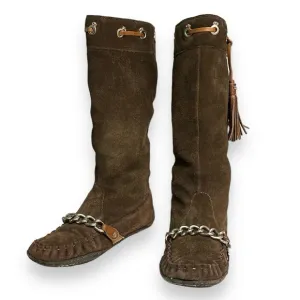 JUICY COUTURE Tall Suede Moccasins Chain &amp; Tassel Detail