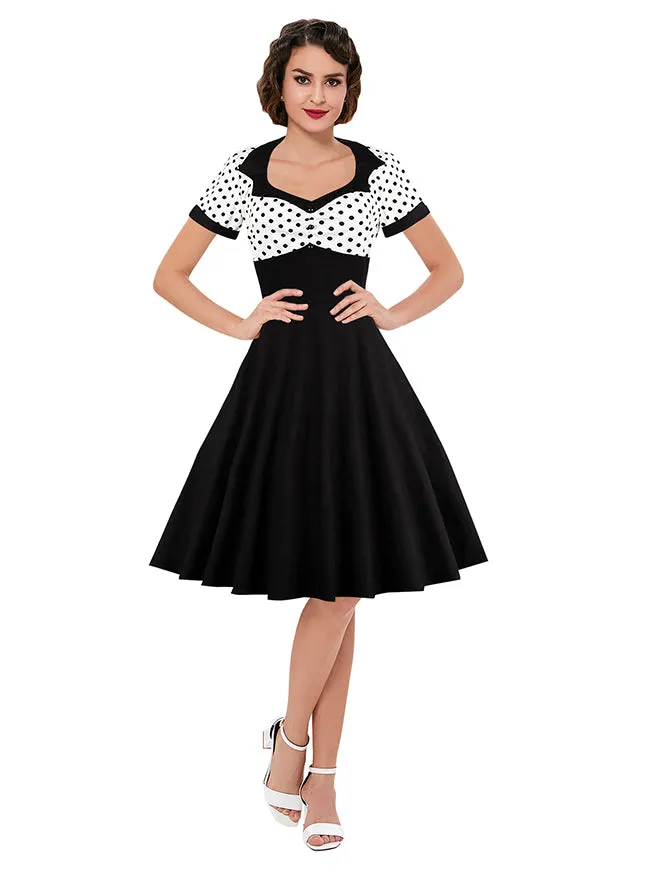 Killreal Womens Vintage Style 1950s Retro Polka Dot High Waist Swing Cocktail Dress