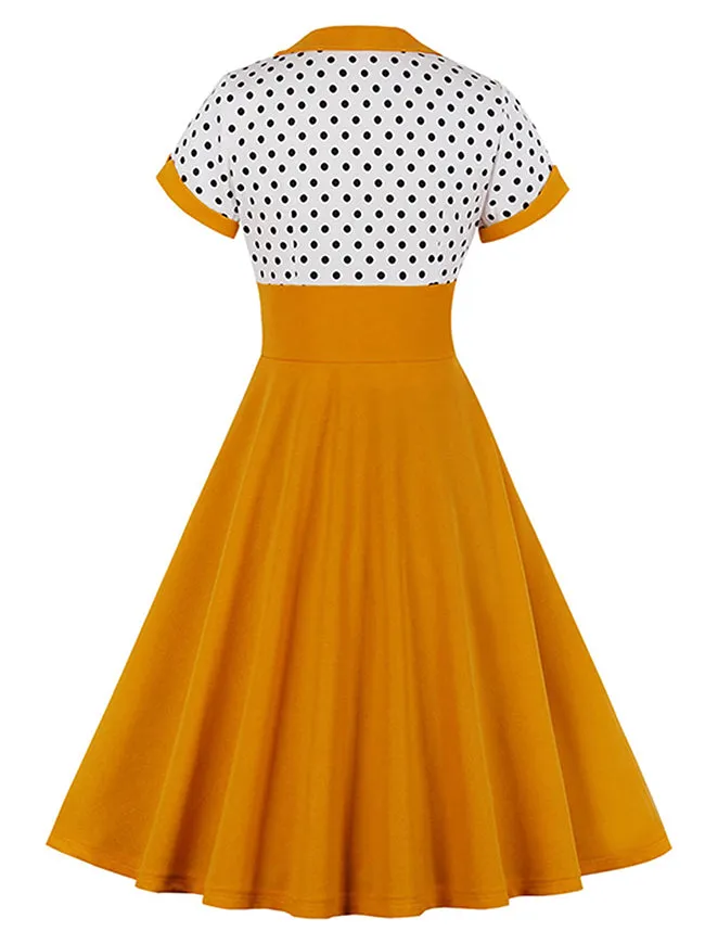 Killreal Womens Vintage Style 1950s Retro Polka Dot High Waist Swing Cocktail Dress
