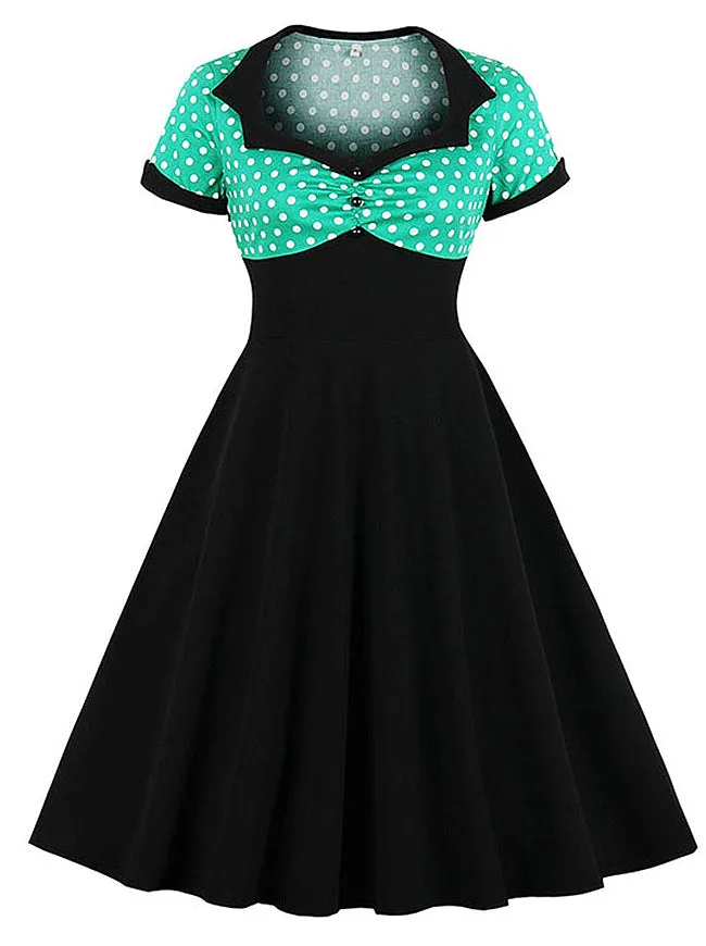 Killreal Womens Vintage Style 1950s Retro Polka Dot High Waist Swing Cocktail Dress
