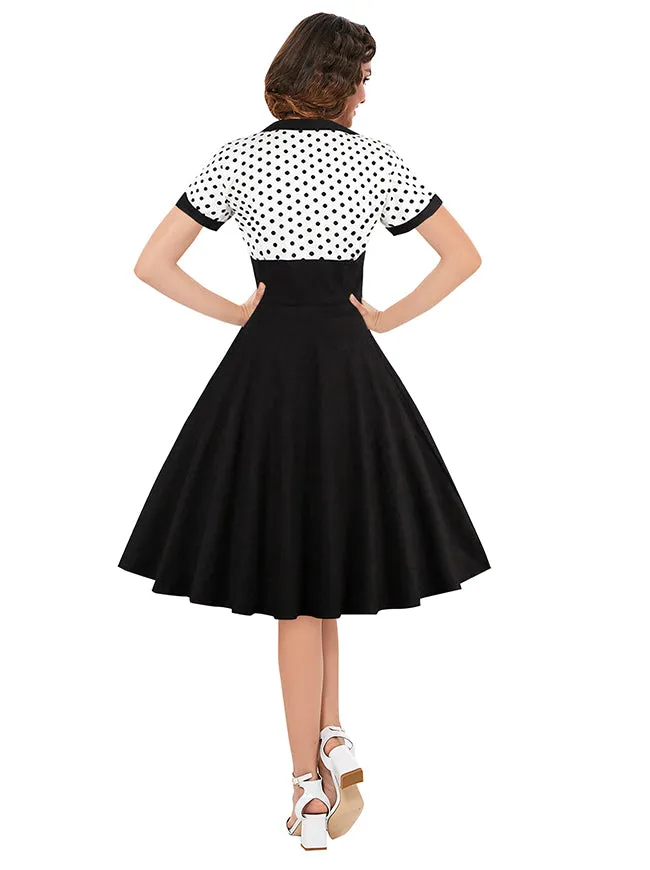 Killreal Womens Vintage Style 1950s Retro Polka Dot High Waist Swing Cocktail Dress